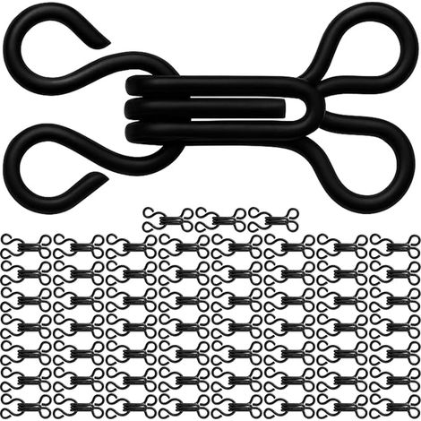Hook Size 12 x 8 mm, Black, Eye Size 8 x 8 mm, Hook for Dress Support, Lingerie, Haberdashery Accessories, Medium Size (1/5)