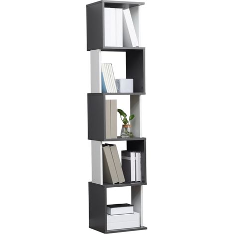 Bibliothèque moderne 5 niveaux gain de place 33x28x161 cm grise blanche, étagère étroite design