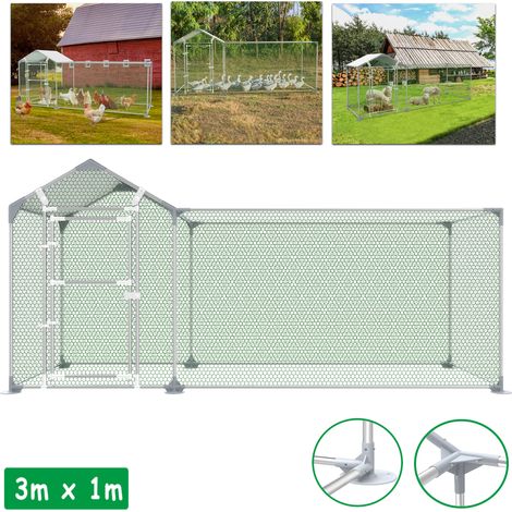 HENGMEI Enclos extérieur Poulailler 3x1x1,4m Enclos libre Poulailler VoliÚre Poules Enclos Poulailler Volaille Cadre en acier galvanisé avec PE (1/5)