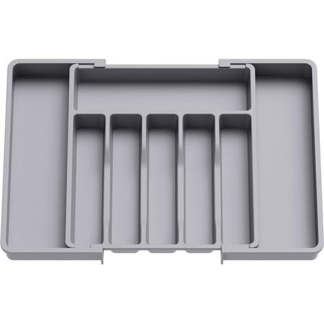 Cutlery Tray, Extendable Utensil Tray for Drawer, Adjustable Drawer Organizer for Kitchen, Compact Plastic Storage for Spoons and Forks, Gray (1/5)