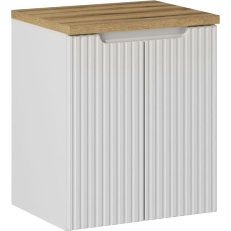 Waschtischunterschrank 50cm Riva, Weiß und Holzoptik