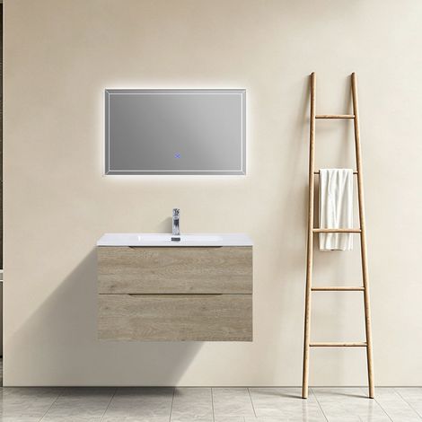 Meuble salle de bain design simple vasque COMBO largeur 80 cm chêne clair texturé (1/5)