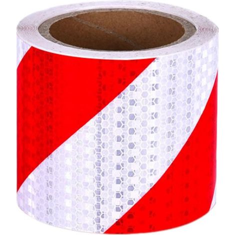 Ruban réfléchissant 10 cm x 10 m - Ruban auto-adhésif pour chantier de garage - Rouge et blanc - Visibilité accrue - Ruban de sécurité (1/5)
