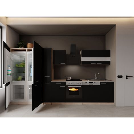 Einbauküche Küchenzeile Eiche Schwarz Merle 370 cm French Door Optik Respekta