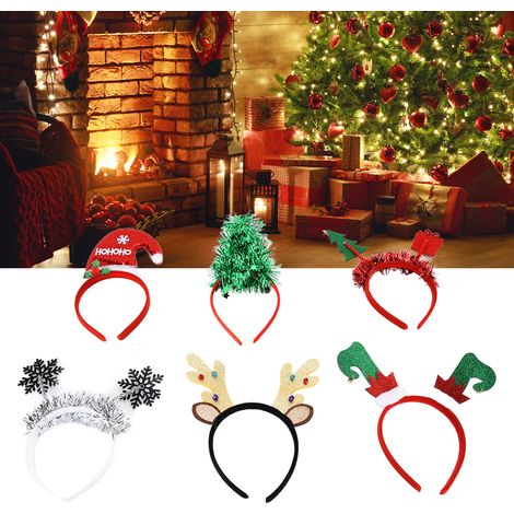 Ensemble de 6 bandeaux de Noël créatifs, ornés de sapins de Noël, de rennes, de bottes d'elfe, de flocons de neige, de bonnets de Père Noël, de chapeaux scintillants et d'accessoires de tête pour les (1/5)