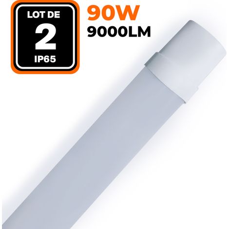 Europalamp – Lot de 2 réglettes LED étanches IP65 150 cm 90 W – Lumière blanche 6500 K – Faisceau 120° pour espaces techniques