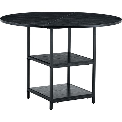 Table de salle à manger ronde 107 cm avec plateau MDF noir et double étage de rangement, métal noir mat, pour 2 à 4 personnes (1/5)