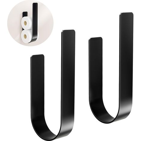 Porte-papier toilette mural 2 pièces en métal noir, design compact, idéal pour la salle de bain et la cuisine. Support en métal durable. (1/5)