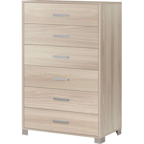 Cassettiera 6 Cassetti in Legno Effetto Olmo Chiaro 70x41x124 cm - Sarmog (1/4)
