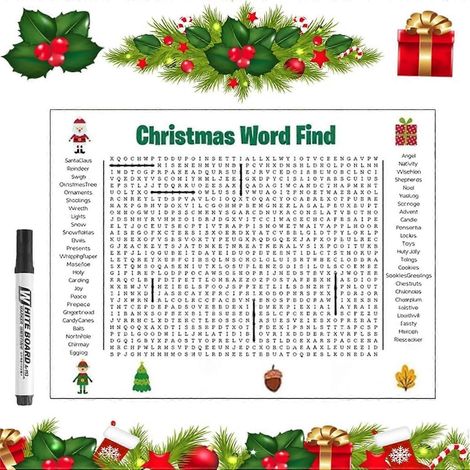 Affiche géante mots mêlés 90x60 cm 50 mots, avec marqueur, puzzle mural activité familiale fêtes fin d'année (Thanksgiving Noël) (1/5)