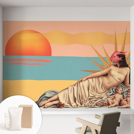 Tapete Vliestapete mit Kleber für Wohnzimmer Schlafzimmer Küche - Wanddekoration Surrealistischer Sonnenuntergang 152x104 cm (1/5)