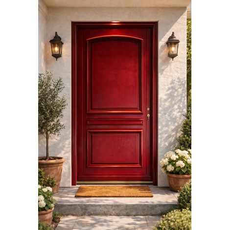 Puerta de entrada de madera maciza con carena roja pÃºrpura, h.215 x l.90 cm, lado de la tabla izquierda, pomo, cilindro de GD MENUISERIES
