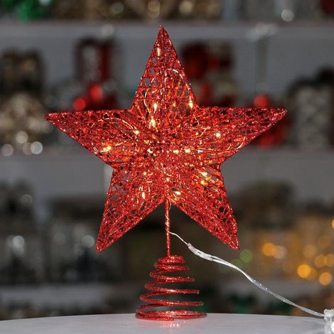 Décoration de sapin de Noël, décoration de Noël, étoile de Noël avec lumière LED, ornements de sapin de Noël, rouge (1/5)