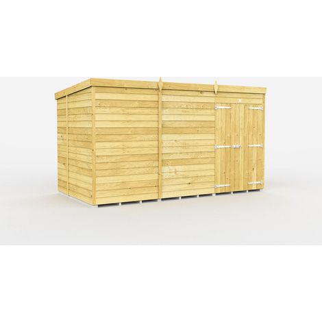 11 x 7 Feet Pent Shed - Double Door Without Windows - Wood - L214 x W329 x H201 cm