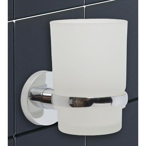 1 - Porte-brosse à dents - Gobelet - Support mural auto-adhésif sans perçage pour salle de bain et douche - Chromé - 20x10cm