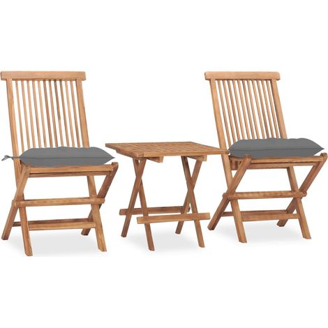3-tlg. Garten-Essgruppe mit Kissen Klappbar Massivholz Teak