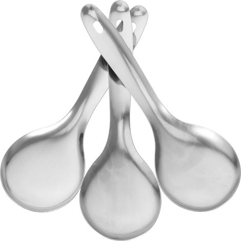 Cuillères à riz en acier inoxydable, ensemble de trois cuillères à riz de cuisine, ustensiles de cuisine en métal argenté (1/5)