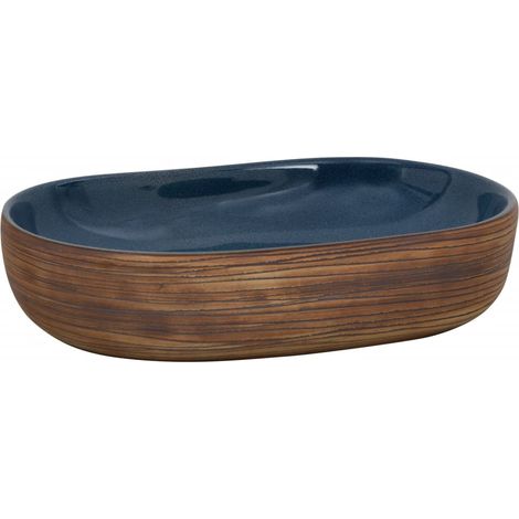 vidaXL Lavabo da Appoggio Marrone e Blu Ovale 59x40x14 cm Ceramica