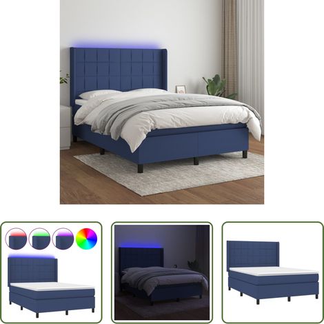 vidaXL LED-Streifen -  Boxspringbett mit Matratze & LED Blau 140x200 cm Stoff (1/5)