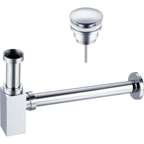 BALNEO - ensemble bonde de lavabo Klik Klak D universelle chromée + siphon carré chromé en laiton - kit pour lavabo (1/5)