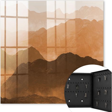 Armoire à clés - (30 cm x 30 cm) - Boîte à clés murale - Coffret de rangement pour clés - Couleur noire - Ouverture vers la droite - Pour maison et bureau - Panorama montagneux