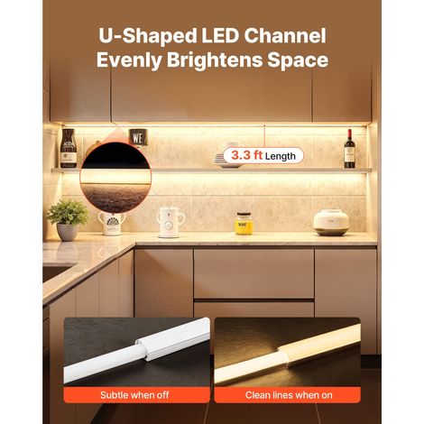 Lot de 20 rails LED aluminium en U 1m, diffuseur laiteux, caches et clips, profil pour bandeau LED, pose simple, sous meuble cuisine (1/5)