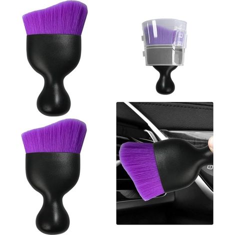 Lot de 2 brosses de nettoyage pour voiture, poils doux incurvés pour enlever la poussière, tableau de bord de véhicule, aérations de climatisation, etc. Violet pur (1/5)