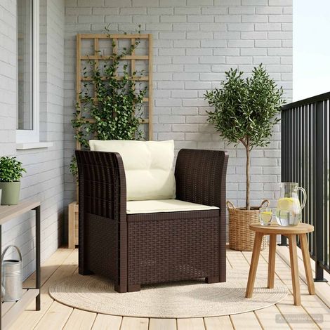 Fauteuil de Jardin 1 Place Aspect Rotin en Polypropylène avec Coussins Marron et Crème - PANGIVO (1/5)