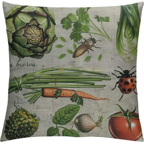 Kissenbezug im Retro-Stil mit einem frischen und gesunden Insekten- und Bio-Erbsenmuster, unisex, geeignet für Kinderzimmer und Betten.