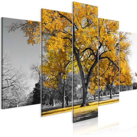 Quadro - Autumn in the Park (5 Parts) Wide Gold - 200x100 (1/4)