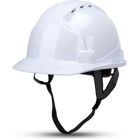 Casque de sécurité Blanc ABS, avec des Vents d'aération et Une Bande Frontale réglable, Casques industriels pour Le bâtiment, la Construction et Les Chantiers de Travail. (1/5)