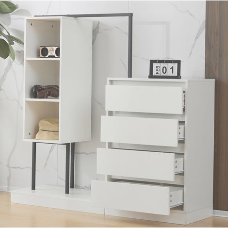 Armario vestidor 140x40x135 cm de paneles de madera blanco y negro con almacenaje FloraGrace (1/5)