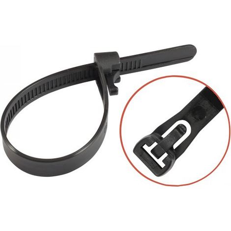 Collier de serrage réouvrable - Noir - Nylon 6.6 7,6x250 mm - Boîte de 50