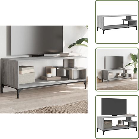 The Living Store Meuble TV sonoma gris bois ingénierie et acier enduit de poudre - Meubles Tv - Meuble Tv Industriel - Meuble Tv Design - Rangement Tv - Support Tv (1/5)