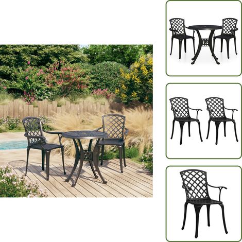 The Living Store Ensemble de bistro 3 pcs Aluminium coulé Noir - Chaise de jardin (1/5)