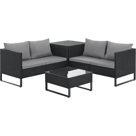 SVITA KANSAS Rattanlounge Gartenmöbel Set Gartensofa Polyrattan Schwarz (1/5)