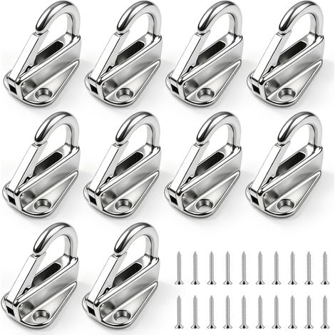 10 pièces Crochets pour Bâche en INOX à 2 Trous avec 20 Vis, Crochets de Garde-Boue Filet pour Remorque, Filets de Bateaux, Cargo, Accessoires Fixation Fût (1/5)