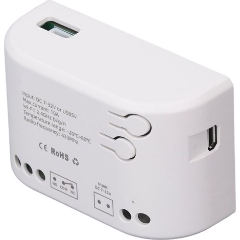 Relais WiFi 2200 W compatible Bluetooth avec application mobile et télécommande. Interrupteur intelligent WiFi pour lampe, ventilateur, porte de garage 7-32 V. (1/5)