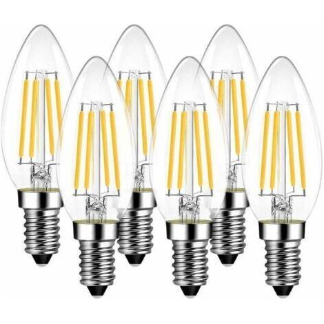 Lot de 6 bougies pendantes LED E14, filament E14, 4W 470 Lumens au lieu de 40 Watts, 6500K Cold White, Incandescent, Verre, Non-Dimmable (1/4)