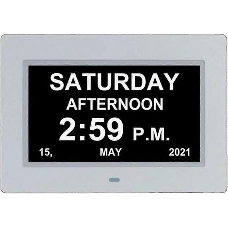Réveil numérique 7 pouces avec calendrier, cadre photo et lecteur multimédia, grande horloge pour personnes atteintes de démence et de maladie d'Alzheimer (1/5)