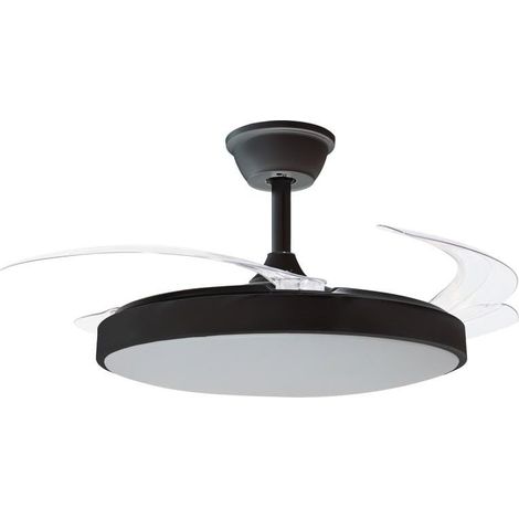 Ventilateur de Plafond avec lumière et 3 pales rétractables en métal et Acrylique Noir 53 x 106 x 106 cm (1/2)