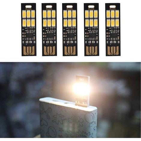 Luces LED USB Global 5 para teclados de portátiles, súper brillantes con 6 LED y regulador de intensidad de un solo toque para ajustar la luz, para acoplar a un llavero (blanco cálido). (1/3)