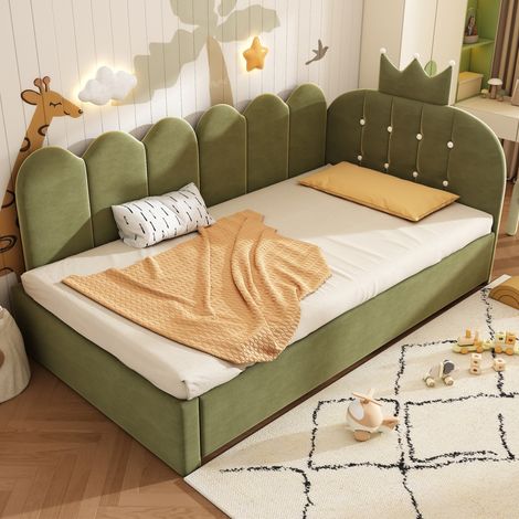 Bett Ausziehbett 90x200 Samt Grün platzsparend HAVRYA (1/5)