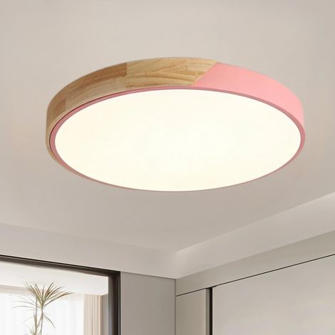 Plafonnier Bois, Dimmable 3000K-6000K Plafond Avec Télécommande, Moderne Plafonnier Chambre Pour Chambre Couloir Balcon (Rose,30CM)