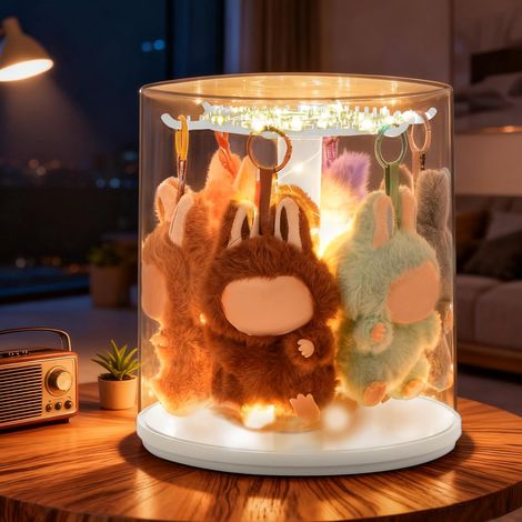 Vitrine rotative avec lumières Labubu Skullpanda – Présentoir en acrylique transparent pour figurines de 15,2 à 17,8 cm, boîte anti-poussière (poupée non incluse) (1/5)