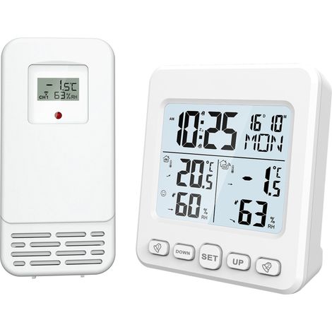 Termometro igrometro digitale, monitoraggio della temperatura e dell'umidità interna/esterna con valori massimi/minimi per casa e ufficio. (1/5)