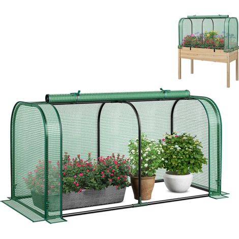 GOPLUS Serre de Jardin avec Porte Roulante, 118 x 55 x 60 CM, Piquets de Sol, Structure Métallique, Couverture PE Imperméable et Protégée du Soleil, Compatible avec Lit de Jardin Élevé (Vert) (1/5)
