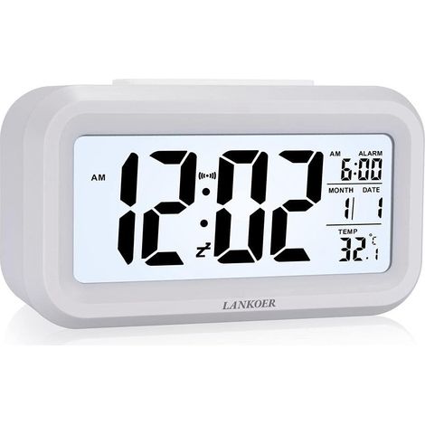 Batteriebetriebener digitaler Wecker – großes, helles Display – Datum, Kalender, Temperatur, 12/24-Stunden-Anzeige – Schlummerfunktion – Digitaluhr für Schlafzimmer, Zuhause, Büro, Reisen