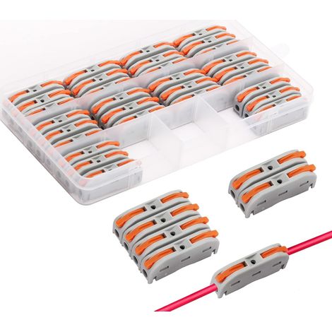 30 conectores eléctricos rápidos con palanca, terminales de conexión automática, dominó eléctrico, 1 cable, 2 entradas y combinables libremente, terminal de conexión eléctrica compacto. (1/5)