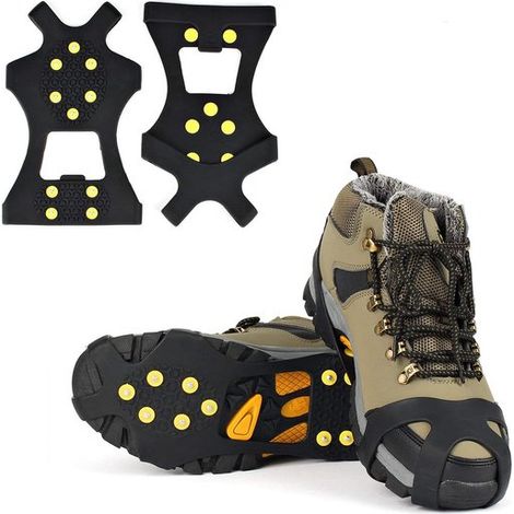 Crampons à neige sur chaussures/bottes 10 crampons Traction sur glace Universal à enfiler Stretch Fit Neige et glace, Crampons à neige Crampons Pointes à glace Crampons à neige pour l'hiver - L (40-43 (1/5)